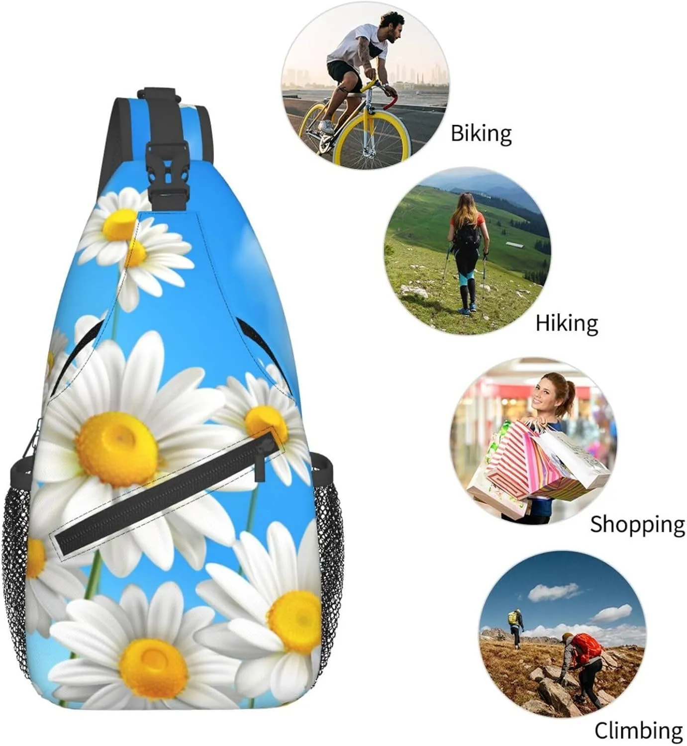 Crossbody Sling Bag for Men Women, Sunflower Blue Sky Sling Backpack Shoulder Chest Bag, Anti Theft Travel Hiking Daypacks