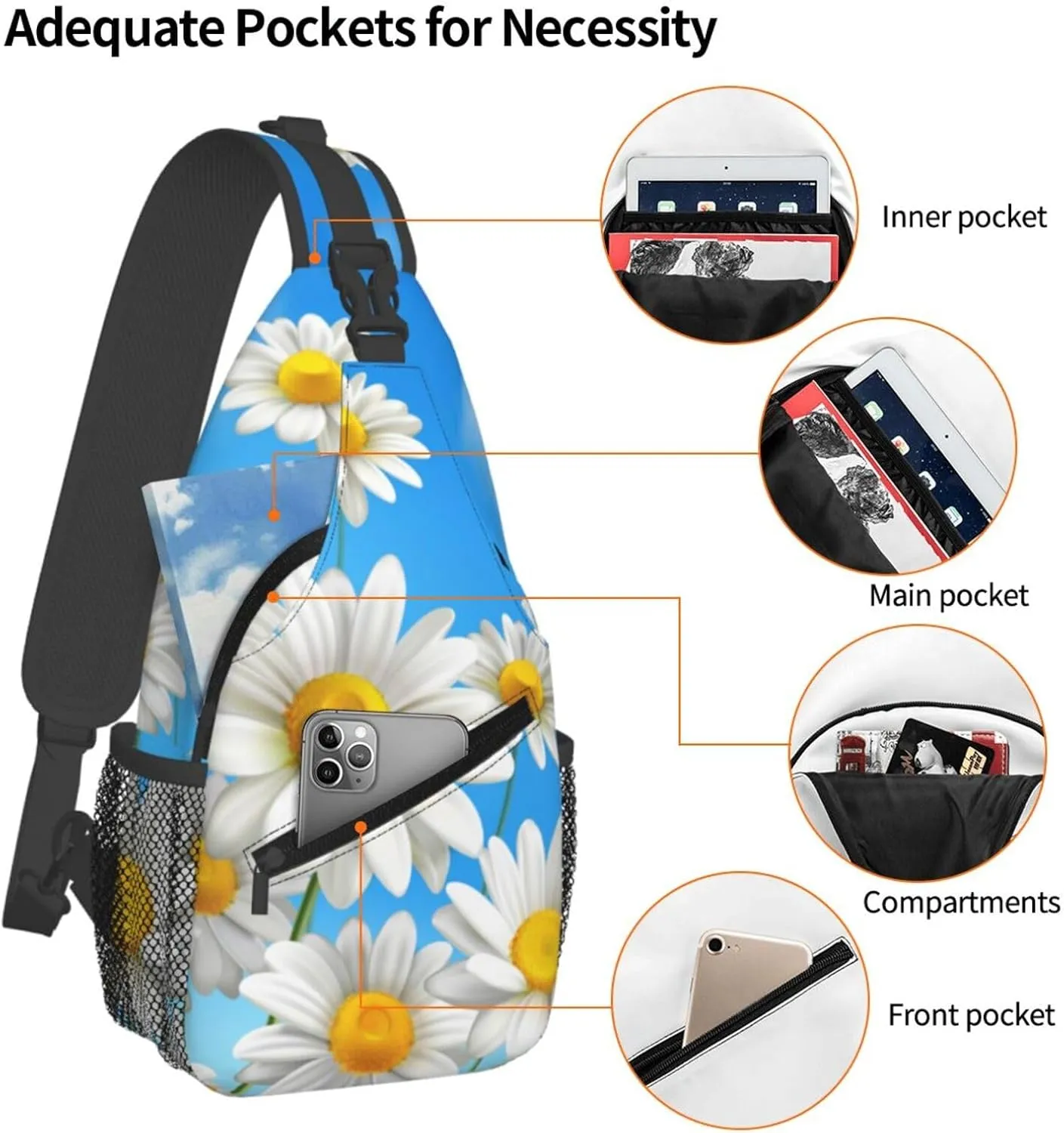 Crossbody Sling Bag for Men Women, Sunflower Blue Sky Sling Backpack Shoulder Chest Bag, Anti Theft Travel Hiking Daypacks