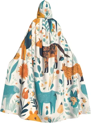 Cute Floral Animal Pattern 1 print Cloak, Role Play Costumes, Adult Hooded Cloak, Halloween Christmas Costumes