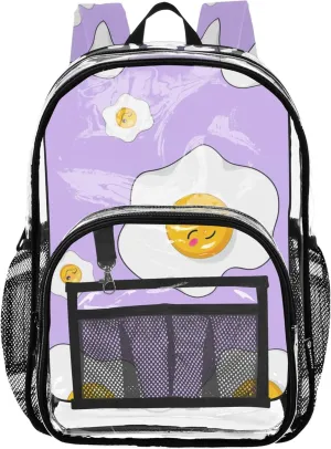 Cute Fried Eggs Purple Clear Backpack for Women Boys Backpacks for Girls School Clear Shoulder Bag