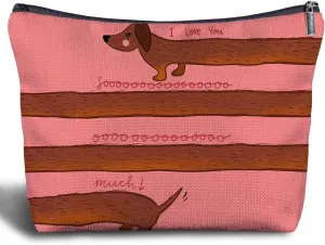 Dachshund Stripe Makeup Bag - Dachshund Gifts for Women, Cute Married Couple Gifts for Her, Pink Weiner Dog Cosmetic Bag Women's Zippered Bag