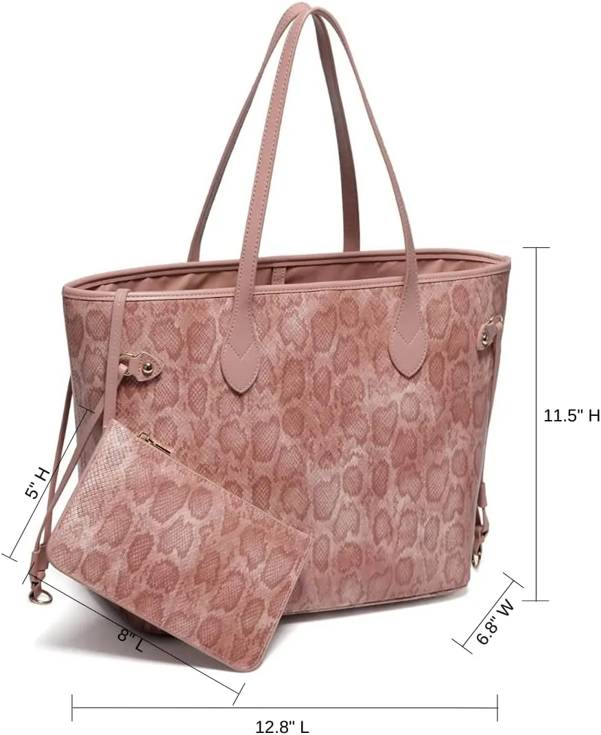 Daisy Rose Tote Shoulder Travel Bag & Matching Clutch PU Vegan Leather