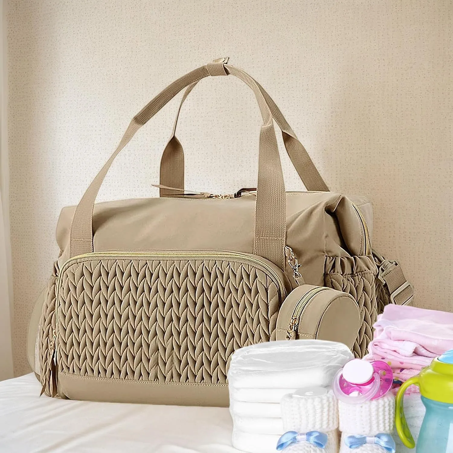 Diaper Bag Organizer - Baby Diaper Bag With Pacifier Case | Large Travel Diaperr Tote | Diaperrr Tote For Mom And Dad | Child