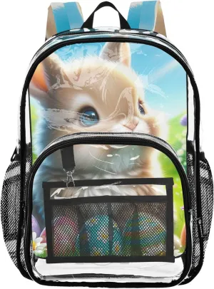 Easter Rabbit Egg Women Clear Backpack Cute Kids Backpack for Girls Approved Plastic Bag Large