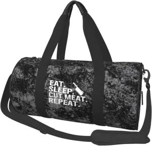Eat Sleep Cut Meat Repeat Convertible Garment Bag with Shoulder Strap, Carry on Garment Duffel Bag for Men Women - Rolling Foldable for Travel Luggage Bags (Black)