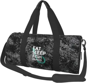 Eat Sleep Fish Repeat Convertible Garment Bag with Shoulder Strap, Carry on Garment Duffel Bag for Men Women - Rolling Foldable for Travel Luggage Bags (Black)
