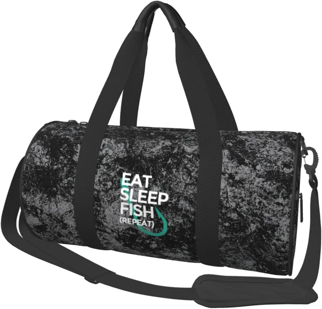 Eat Sleep Fish Repeat Convertible Garment Bag with Shoulder Strap, Carry on Garment Duffel Bag for Men Women - Rolling Foldable for Travel Luggage Bags (Black)