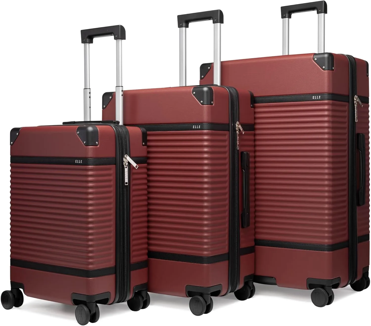 Elle Belleville 3 Piece Expandable Retro Spinner Luggage Set | Burgundy