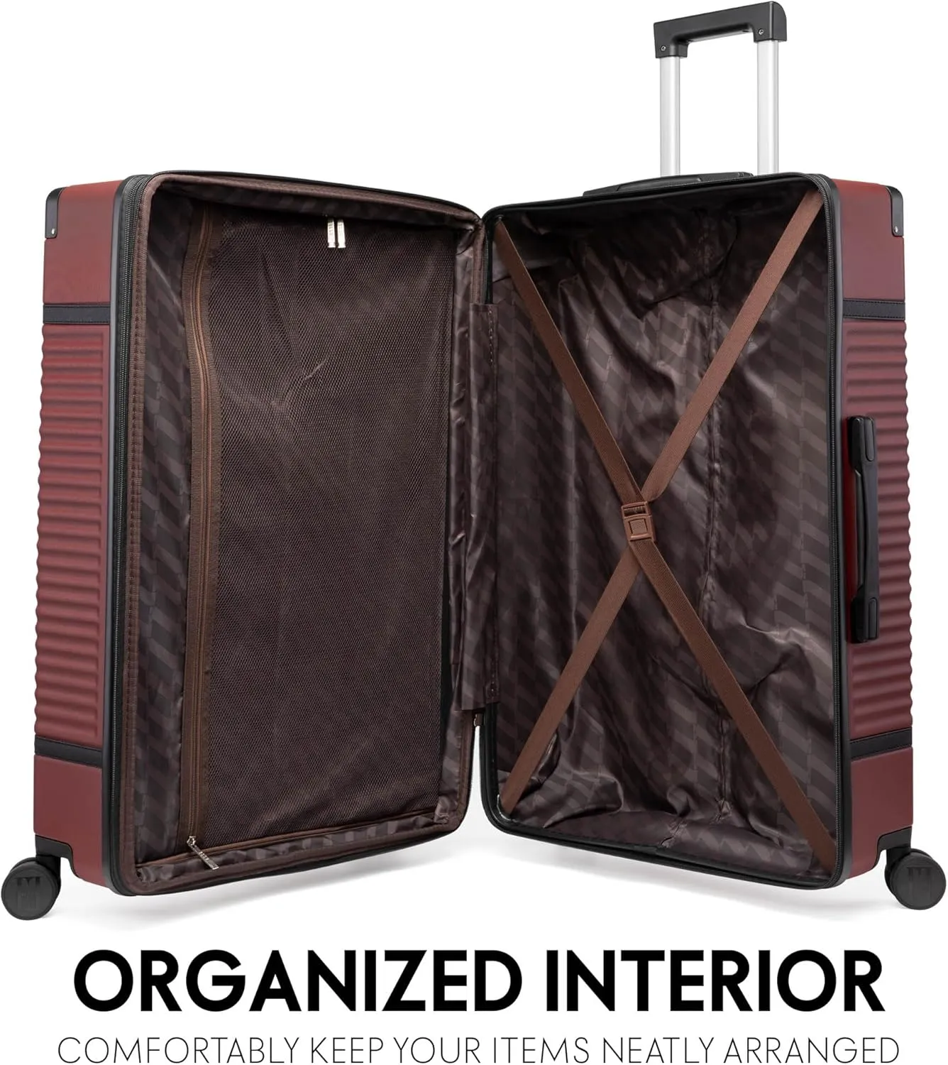 Elle Belleville 3 Piece Expandable Retro Spinner Luggage Set | Burgundy