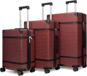 Elle Belleville 3 Piece Expandable Retro Spinner Luggage Set | Burgundy