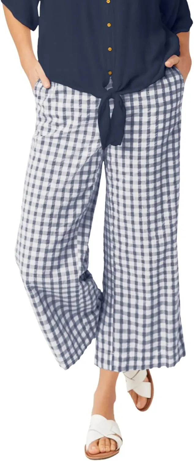 ellos Plus Size Gingham Crop Pants