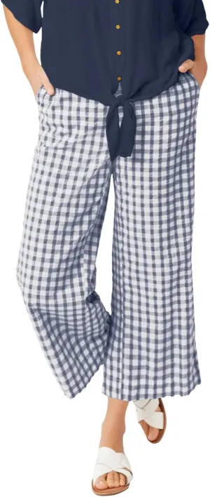 ellos Plus Size Gingham Crop Pants