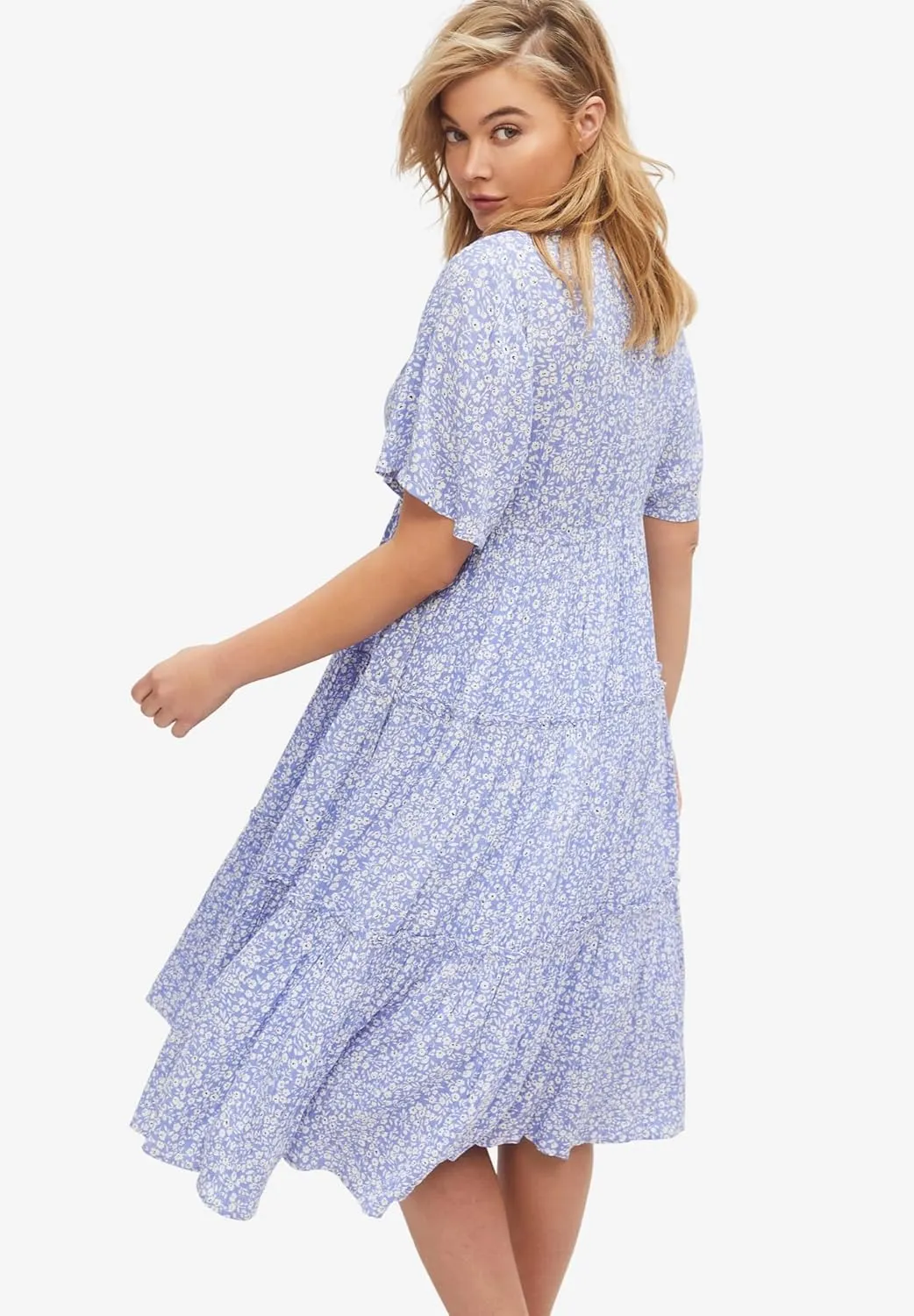ellos Women's Plus Size Tiered Midi Dress with Surplice Neckline