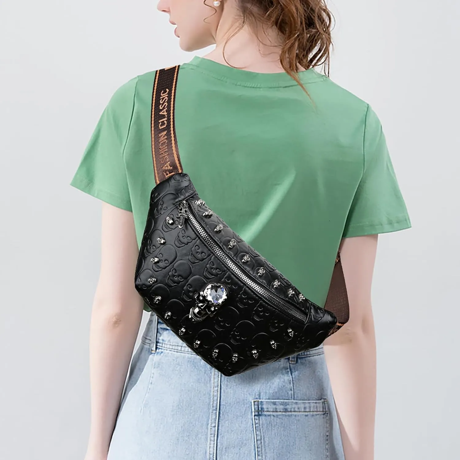 Fanny Packs for Women Small Sling Bag Crossbody Bags for Travel Work Music Festival Halloween (black)