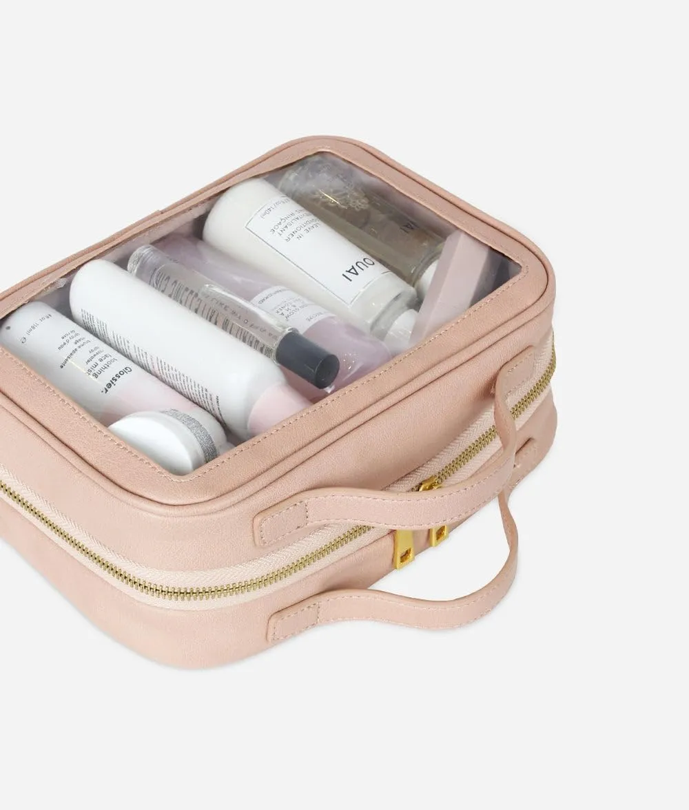 FAWN DESIGN The Toiletry Case, Hanging Travel Toiletry Bag for Women, 2 Compartments, Premium Matte Faux Leather Clear Toiletry Bag, Zippered Large Toiletry Bag, Easy to Clean, 9.5 x 3.5 x 6.5 inches