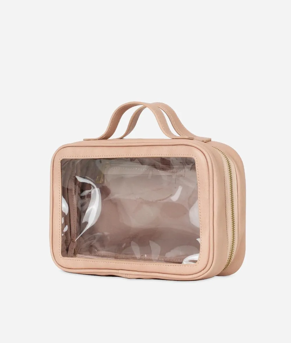 FAWN DESIGN The Toiletry Case, Hanging Travel Toiletry Bag for Women, 2 Compartments, Premium Matte Faux Leather Clear Toiletry Bag, Zippered Large Toiletry Bag, Easy to Clean, 9.5 x 3.5 x 6.5 inches