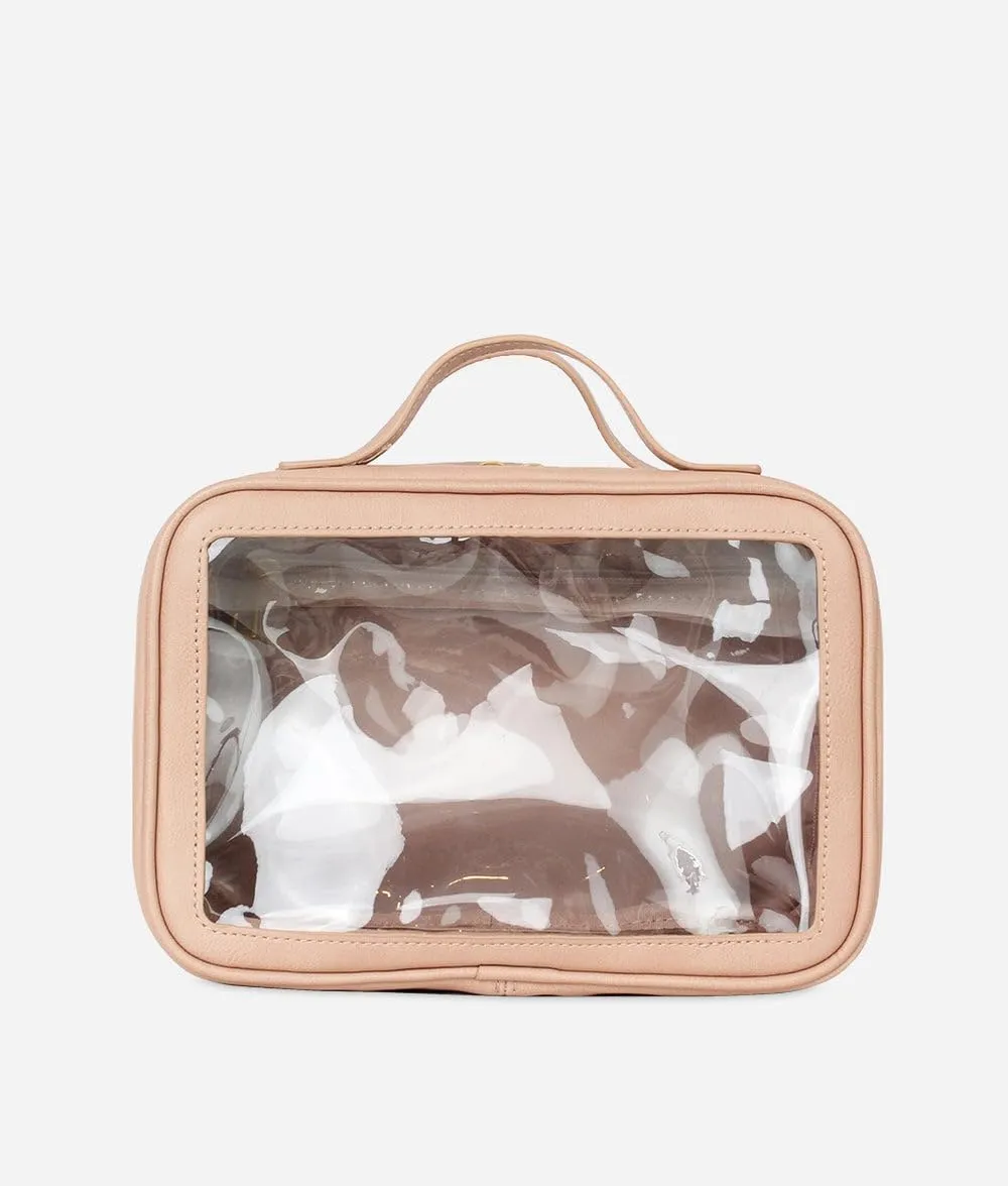 FAWN DESIGN The Toiletry Case, Hanging Travel Toiletry Bag for Women, 2 Compartments, Premium Matte Faux Leather Clear Toiletry Bag, Zippered Large Toiletry Bag, Easy to Clean, 9.5 x 3.5 x 6.5 inches