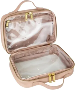 FAWN DESIGN The Toiletry Case, Hanging Travel Toiletry Bag for Women, 2 Compartments, Premium Matte Faux Leather Clear Toiletry Bag, Zippered Large Toiletry Bag, Easy to Clean, 9.5 x 3.5 x 6.5 inches