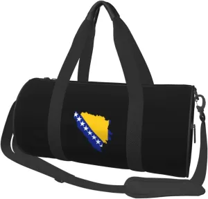 Flag Map of Bosnia and Herzegovina Convertible Garment Bag with Shoulder Strap, Carry on Garment Duffel Bag for Men Women - Rolling Foldable for Travel Luggage Bags (Black)