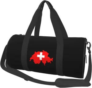 Flag Map of Switzerland Convertible Garment Bag with Shoulder Strap, Carry on Garment Duffel Bag for Men Women - Rolling Foldable for Travel Luggage Bags (Black)