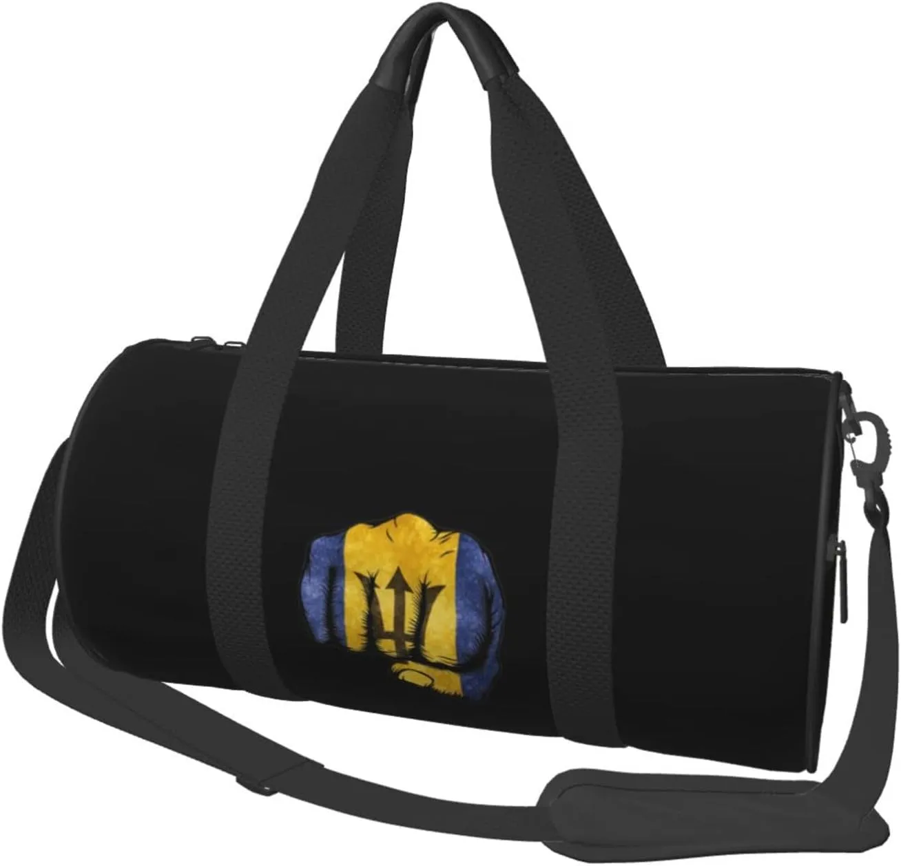 Flag of Barbados Fist Power Convertible Garment Bag with Shoulder Strap, Carry on Garment Duffel Bag for Men Women - Rolling Foldable for Travel Luggage Bags (Black)