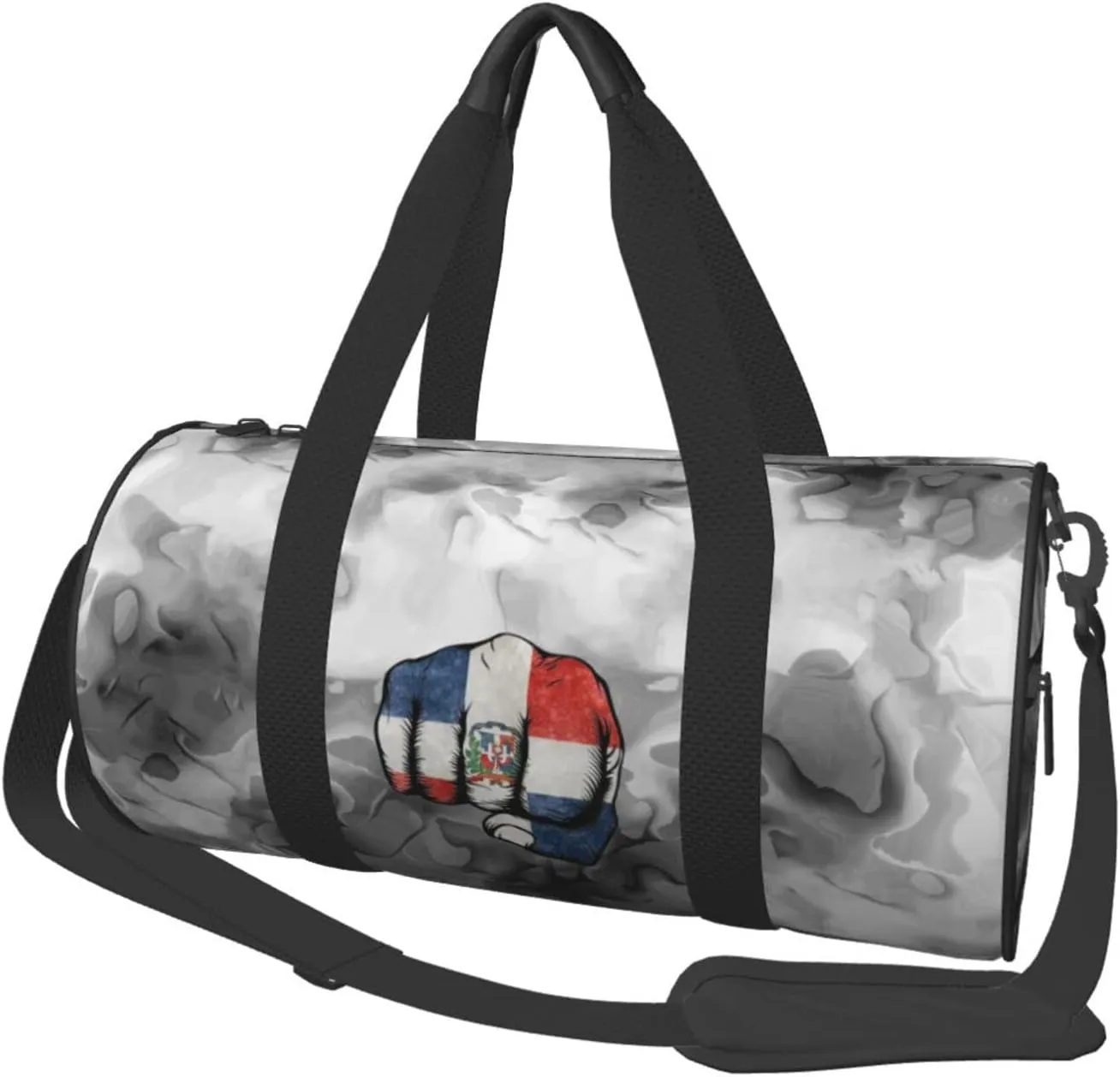 Flag of the Dominican Republic Fist Power Convertible Garment Bag with Shoulder Strap, Carry on Garment Duffel Bag for Men Women - Rolling Foldable for Travel Luggage Bags (Black)