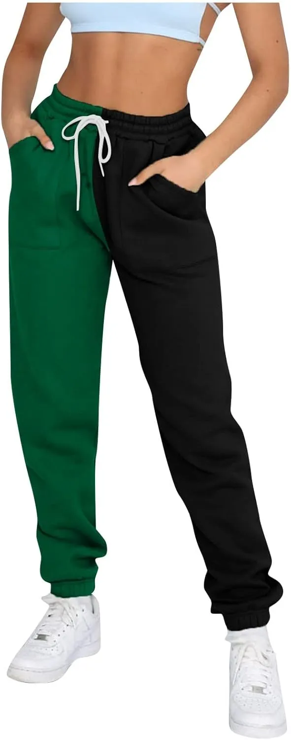 Fleece Straight Leg Sweatpants for Women Elastic High Waisted Joggers with Pockets Lightweight Cinch Bottom Trousers