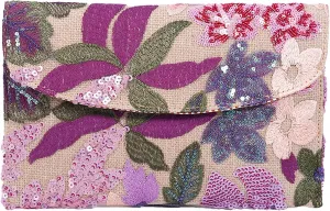 Floral Clutch Bag for Women Purple Embroidery Purses Sequin Evening Handbag