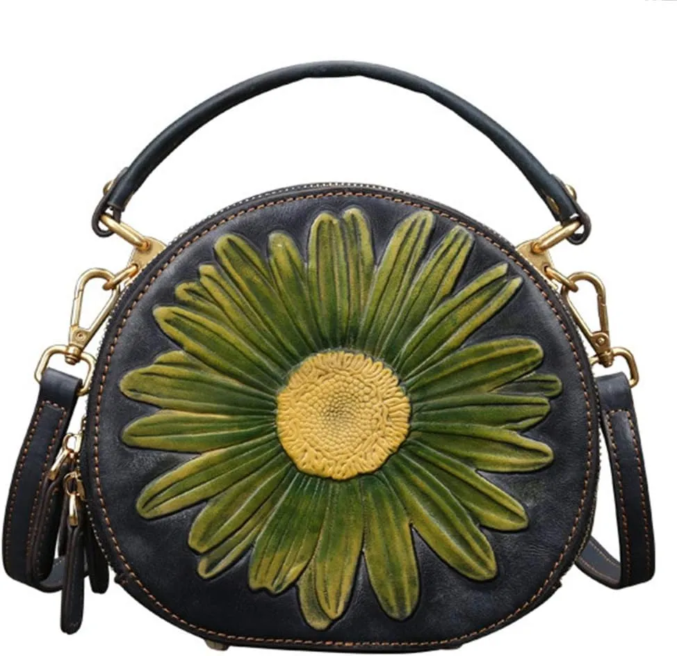 Genuine Leather Embossing Handbags for Women Vintage Cross-body Shoulder Purse Top Handle Retro Satchel Bags