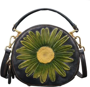 Genuine Leather Embossing Handbags for Women Vintage Cross-body Shoulder Purse Top Handle Retro Satchel Bags
