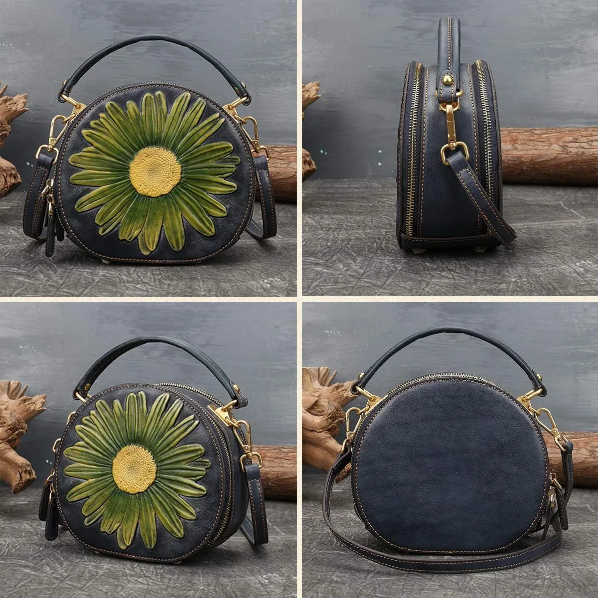 Genuine Leather Embossing Handbags for Women Vintage Cross-body Shoulder Purse Top Handle Retro Satchel Bags