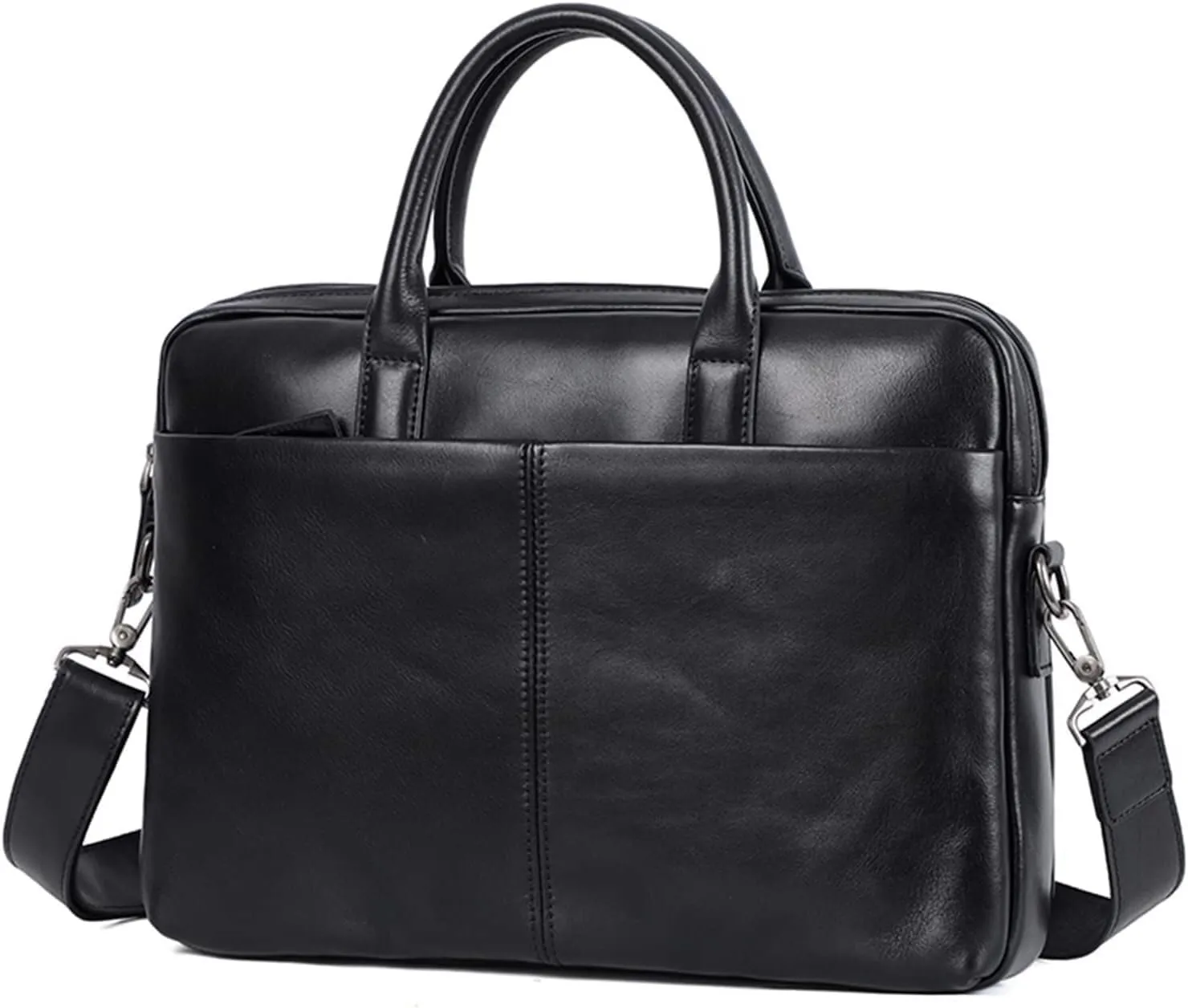 Genuine Leather Mens Briefcase, Large Capacity Laptop Tote, Shoulder Bag for Office & Business (Black)