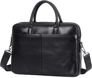 Genuine Leather Mens Briefcase, Large Capacity Laptop Tote, Shoulder Bag for Office & Business (Black)