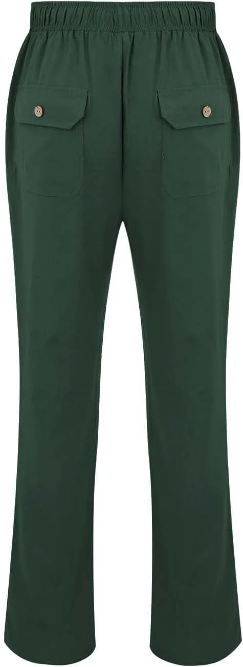 GIERIDUC Men's Casual Linen Pants Elastic Waist Drawstring Yoga Beach Pants Lightweight Loose Fit Hippie Trouser with Pockets