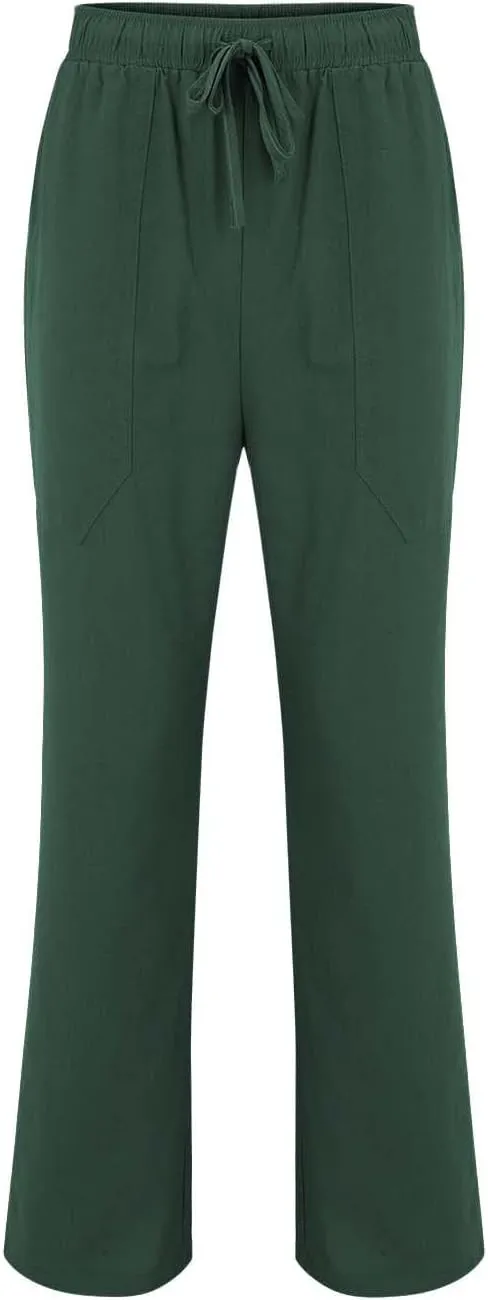 GIERIDUC Men's Casual Linen Pants Elastic Waist Drawstring Yoga Beach Pants Lightweight Loose Fit Hippie Trouser with Pockets