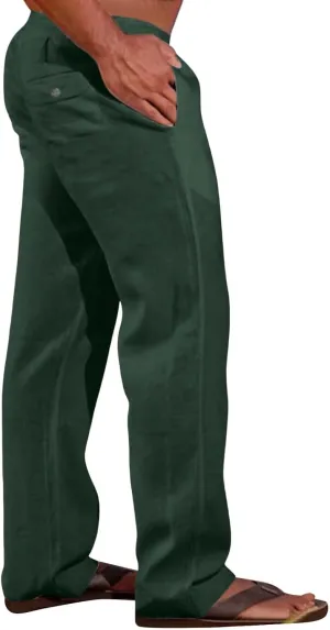 GIERIDUC Men's Casual Linen Pants Elastic Waist Drawstring Yoga Beach Pants Lightweight Loose Fit Hippie Trouser with Pockets