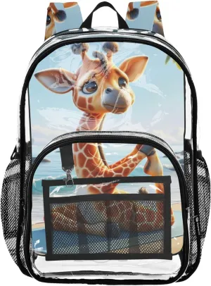 Giraffe Yoga Animal Cute Clear Bag for Women Travel Kids Girls Backpack Boys Plastic School Clear Bookbag
