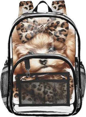 Girls Backpack for Kids Cute Puppy Dog Travel Clear Bags for Women Approved Plastic Bag Large