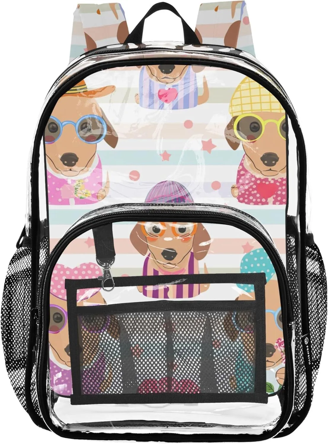 Girls Backpack Kids Boys Colorful Cute Dachshund Dogs Travel Clear Bags for Women Large Plastic Approved Bag