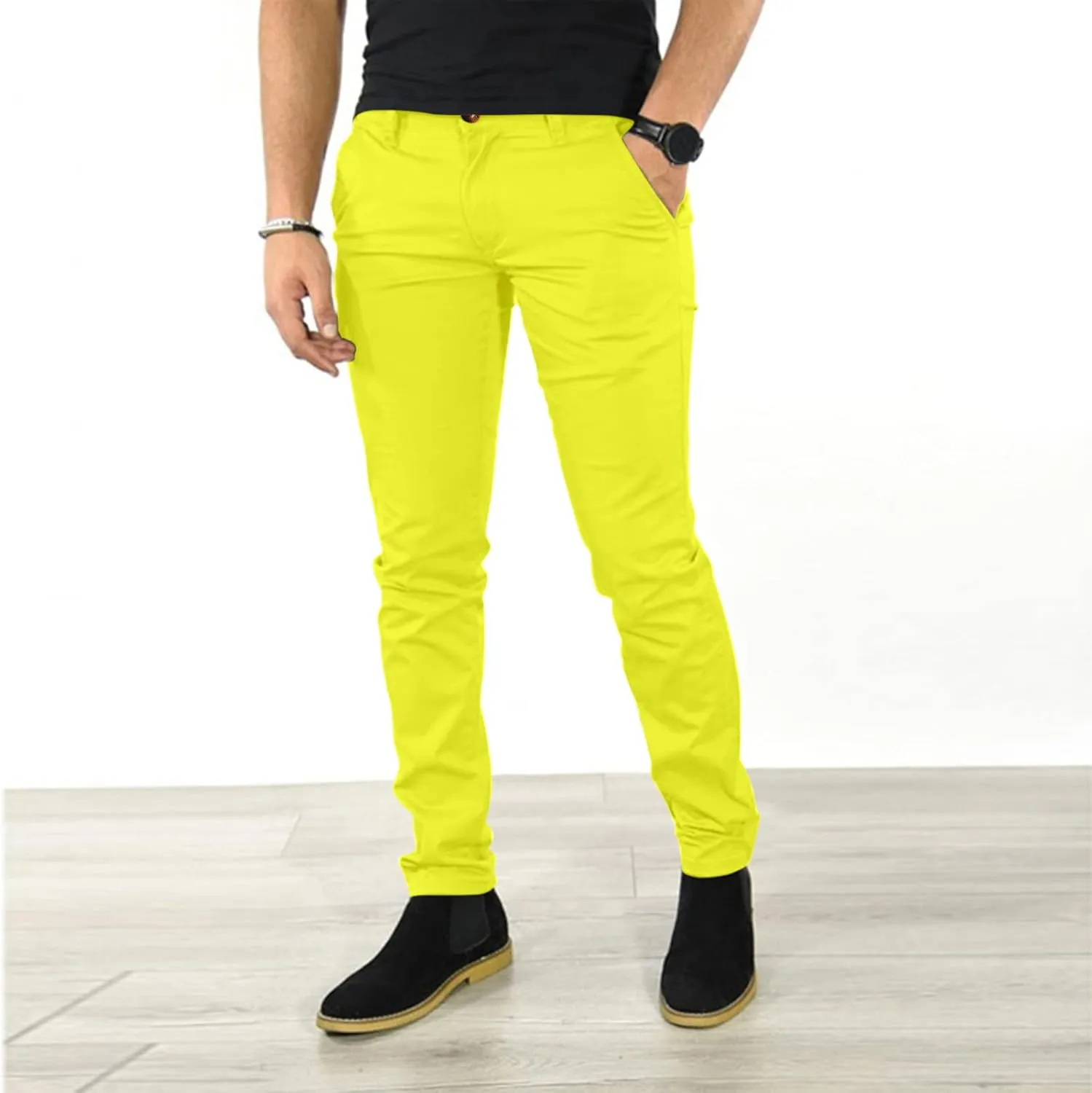 GOKKILRW Mens Chinos Slim Fit Skinny Dress Pants Flat Front Stretch Business Work Tapered Pants Comfy Casual Solid Golf Pants