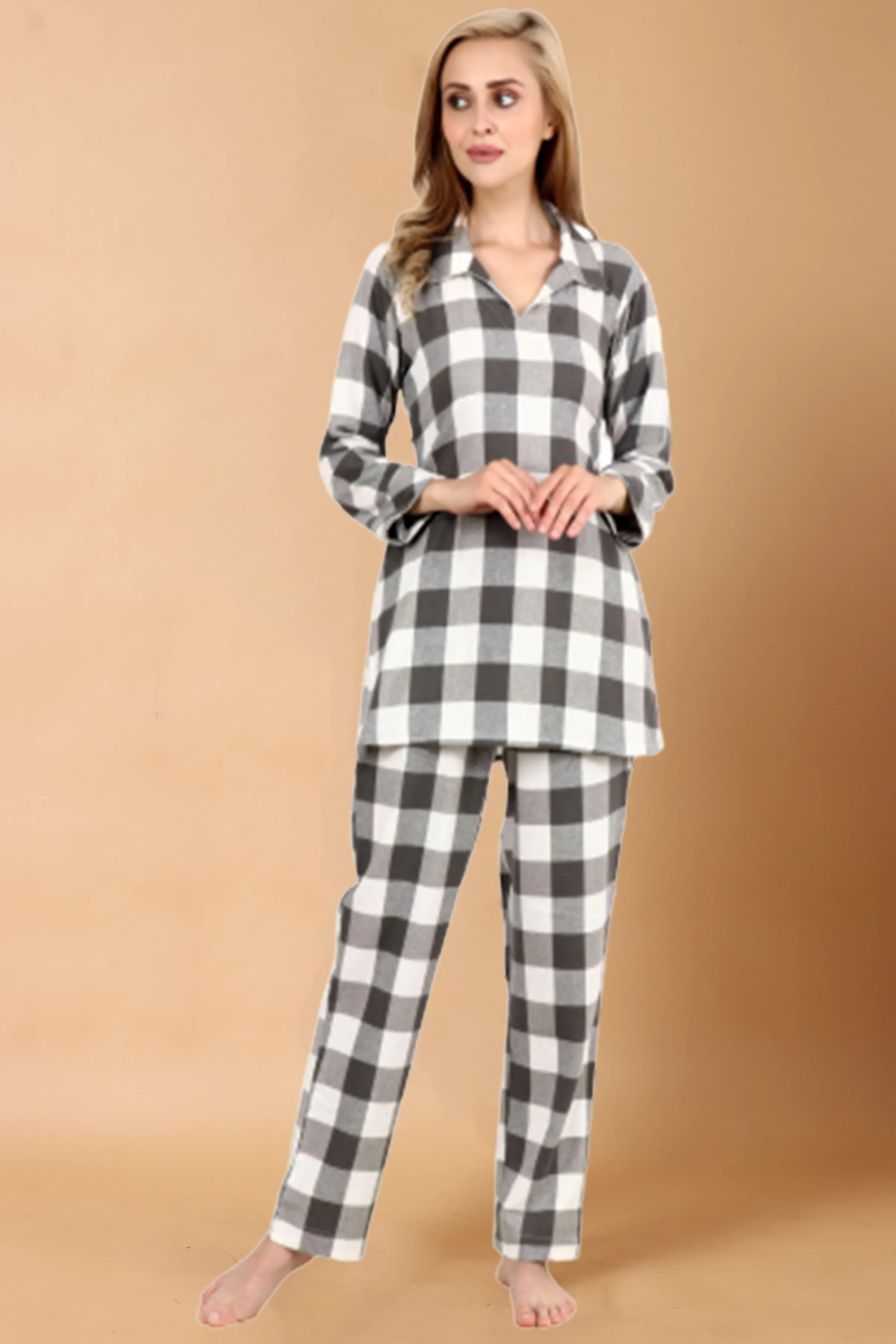 Grey Check Woollen Night Suit