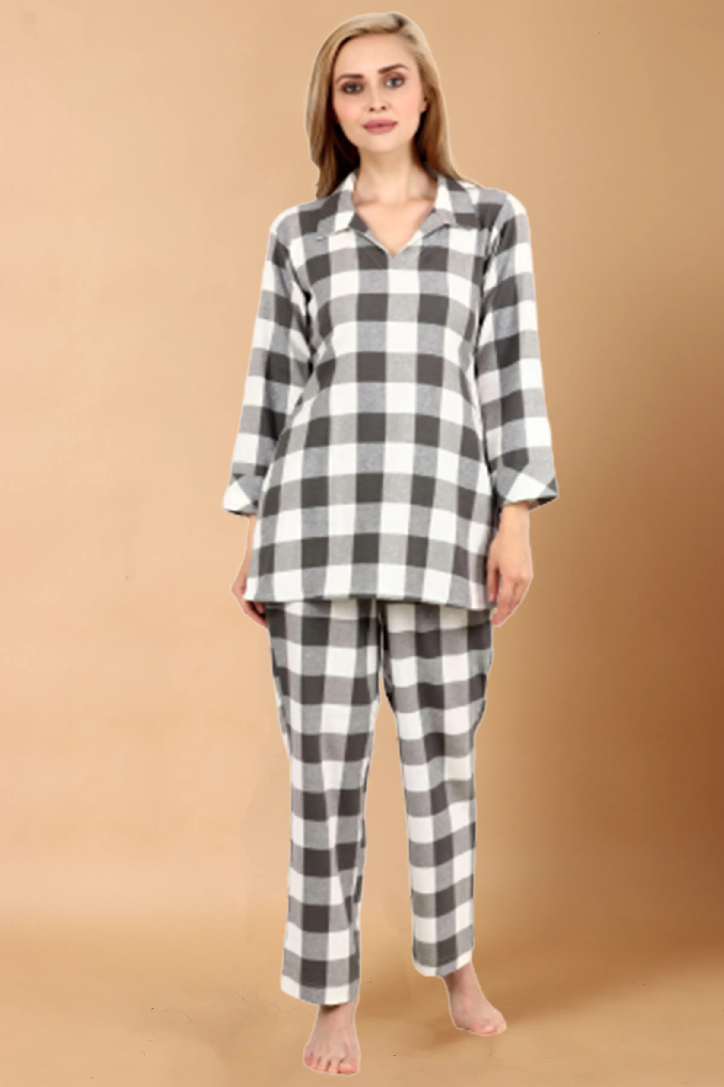 Grey Check Woollen Night Suit