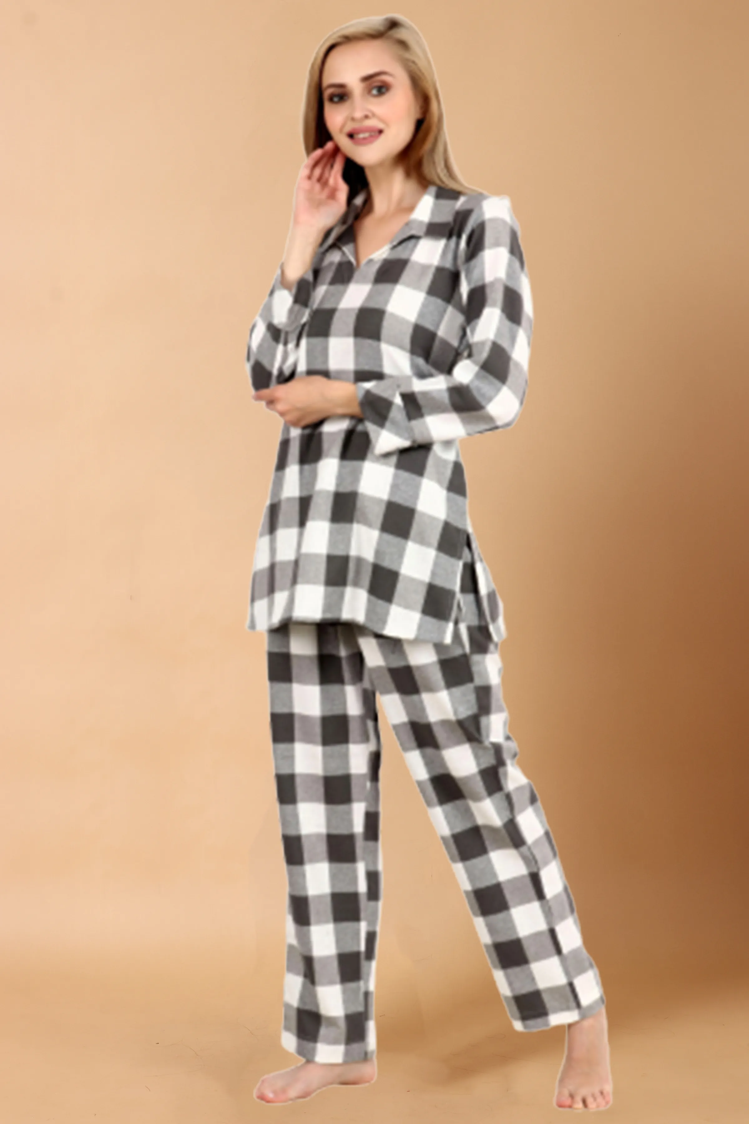 Grey Check Woollen Night Suit