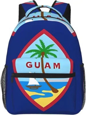 Guam Flag Backpack Casual Pack Bag Laptop Backpack With Side Pocket Front Zipper Pocket Bookpack Travel Daypack Picnic Rucksack