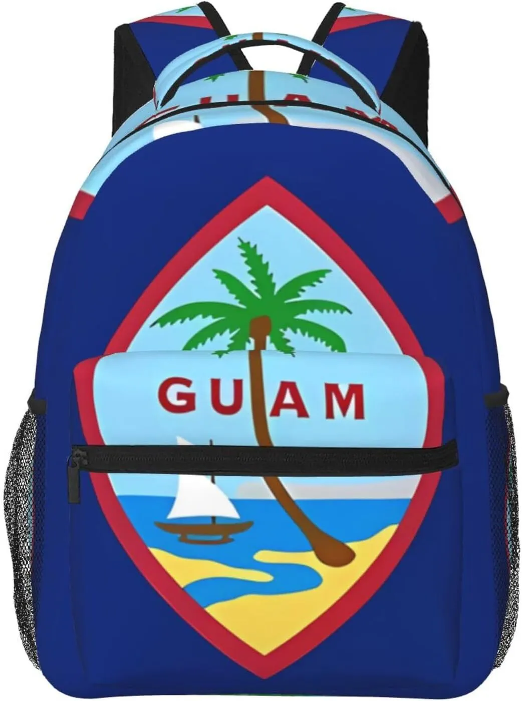 Guam Flag Backpack Casual Pack Bag Laptop Backpack With Side Pocket Front Zipper Pocket Bookpack Travel Daypack Picnic Rucksack