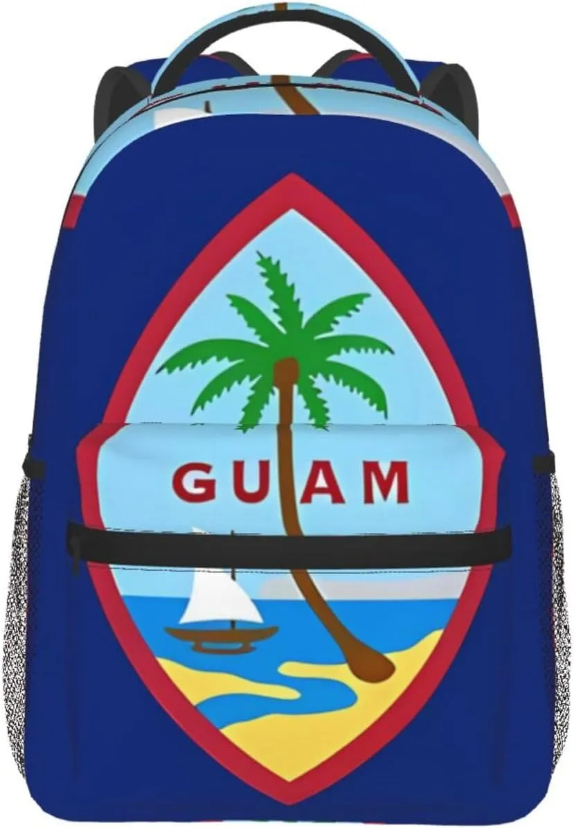 Guam Flag Backpack Casual Pack Bag Laptop Backpack With Side Pocket Front Zipper Pocket Bookpack Travel Daypack Picnic Rucksack