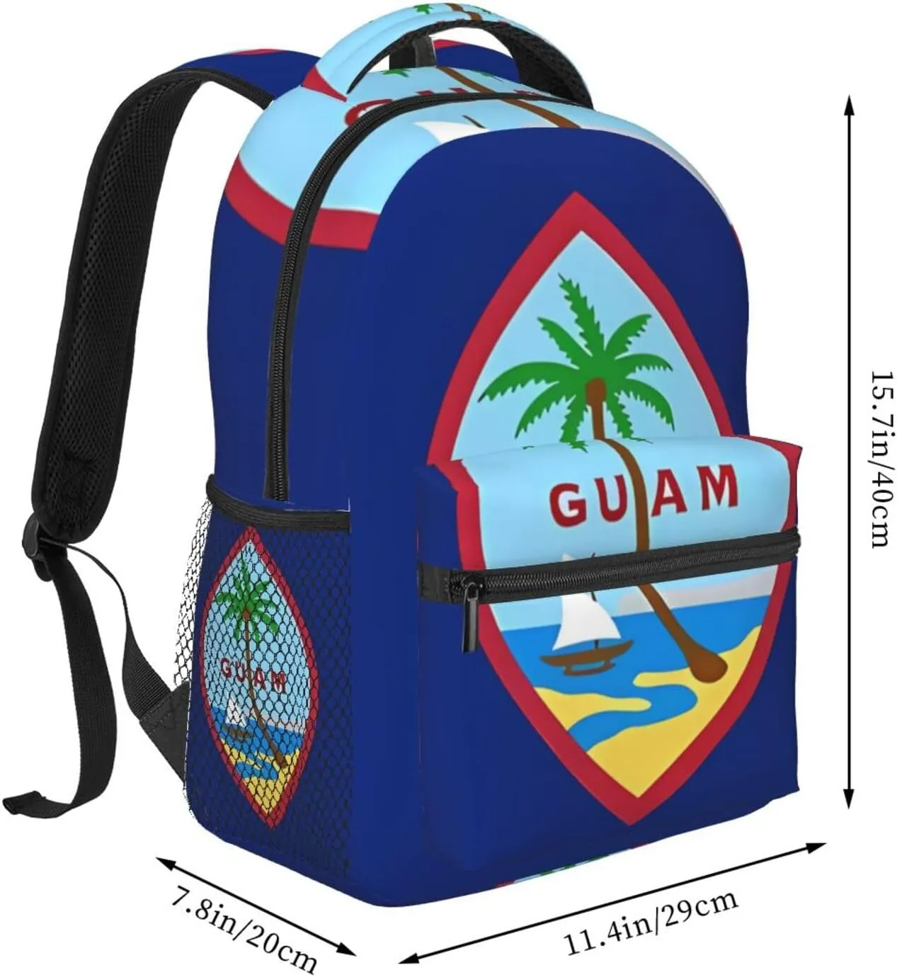Guam Flag Backpack Casual Pack Bag Laptop Backpack With Side Pocket Front Zipper Pocket Bookpack Travel Daypack Picnic Rucksack