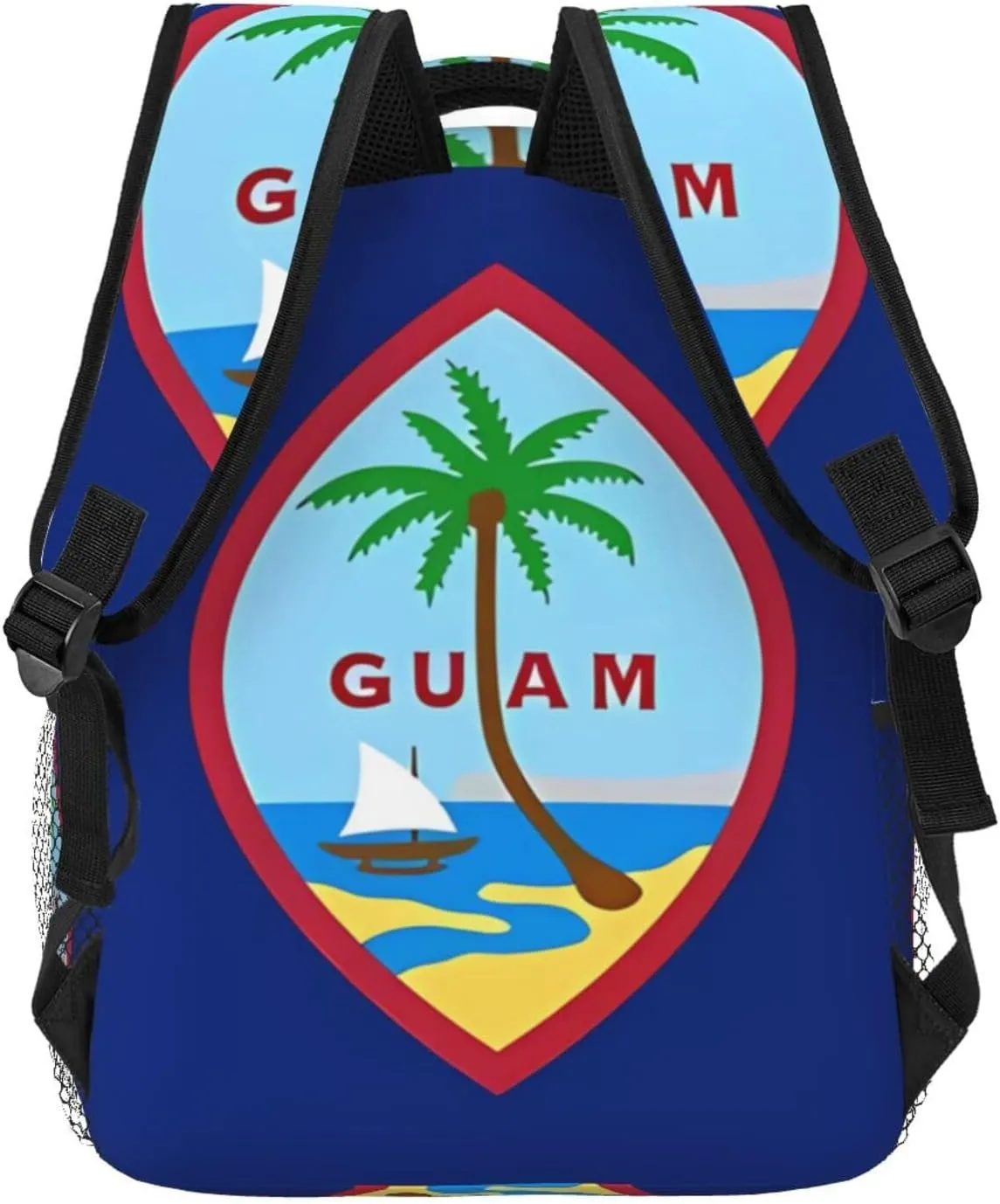 Guam Flag Backpack Casual Pack Bag Laptop Backpack With Side Pocket Front Zipper Pocket Bookpack Travel Daypack Picnic Rucksack