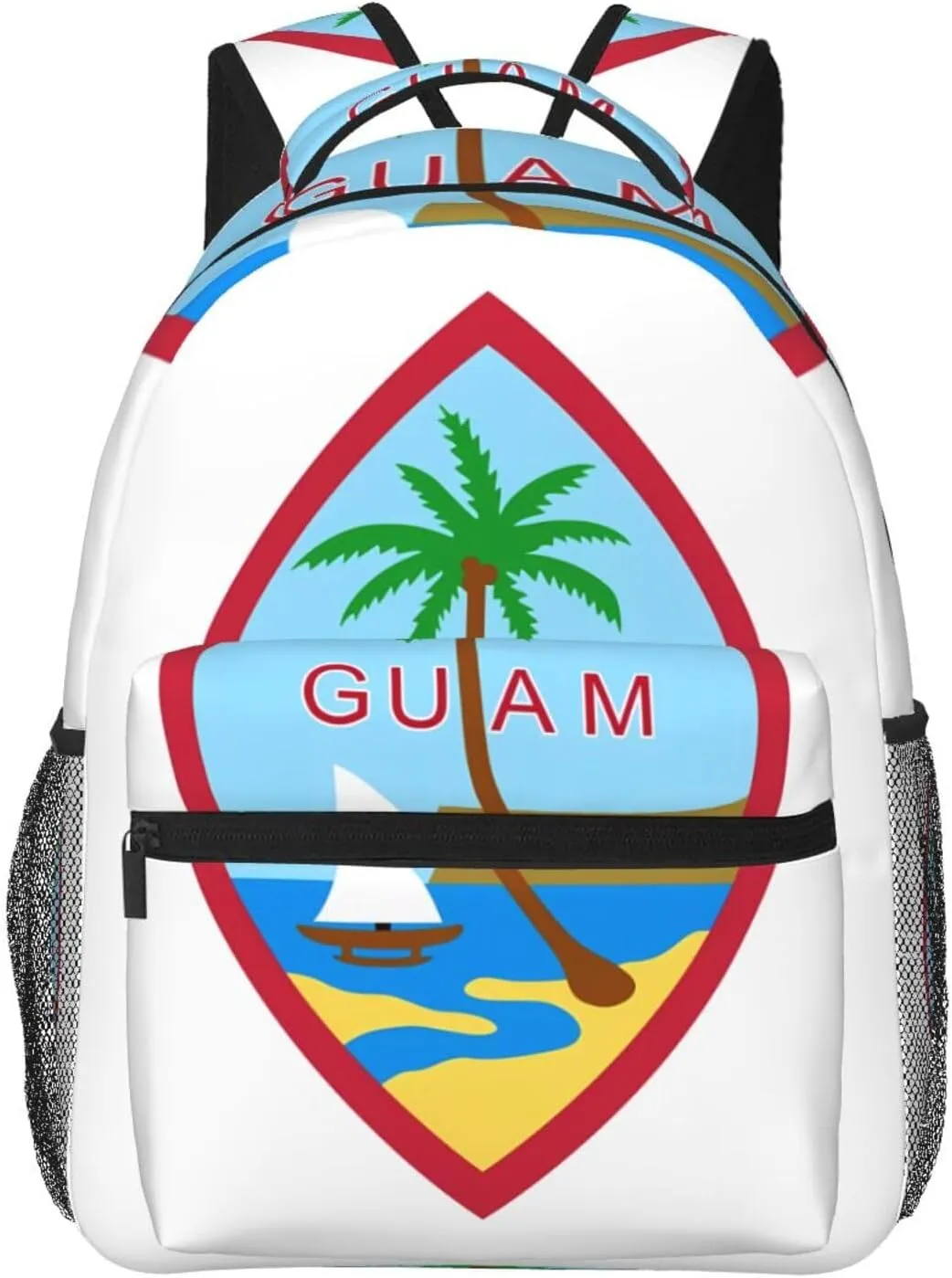Guam Island Flag Backpack Casual Pack Bag Laptop Backpack With Side Pocket Front Zipper Pocket Bookpack Travel Daypack Picnic Rucksack