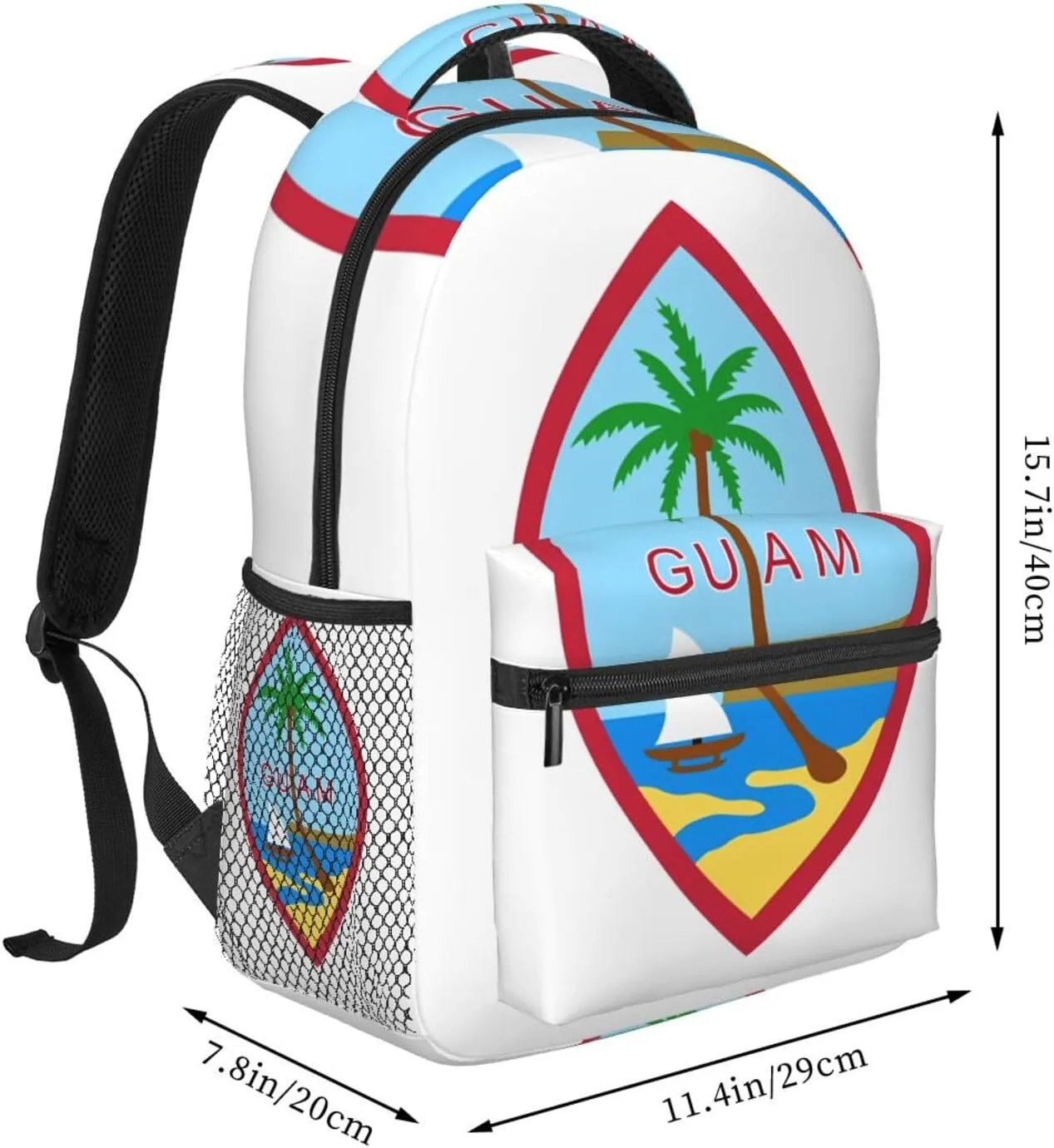 Guam Island Flag Backpack Casual Pack Bag Laptop Backpack With Side Pocket Front Zipper Pocket Bookpack Travel Daypack Picnic Rucksack